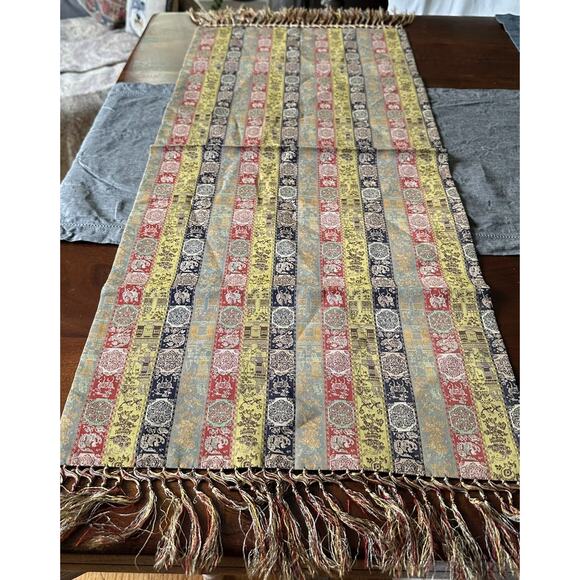TATSUMURA Japanese Tea Ceremonial Cloth 100% Silk 40x15.5” Table Runner Fringed - Picture 3 of 16